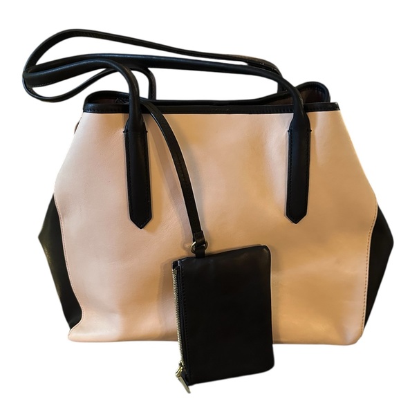 J. Crew Handbags - NWT J. Crew Cream & Black Genuine Leather Tote Satchel w/ Accessory Pouch